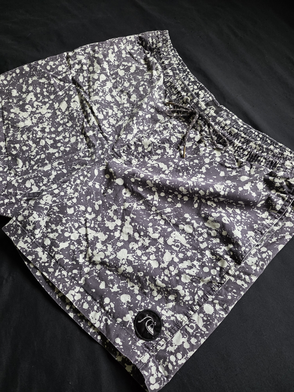 Quiksilver Men's Black and White Splatter Board Shorts 5" Swim Trunks